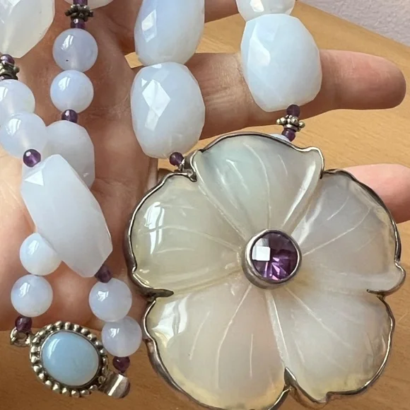 CHARLES ALBERT CHALCEDONY AMETHYST STERLING SILVER NECKLACE PENDANT PIN BROOCH